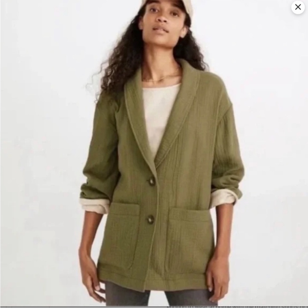 Madewell Lightspun Dorset Blazer Oversized Gauzy Small $148 olive army green